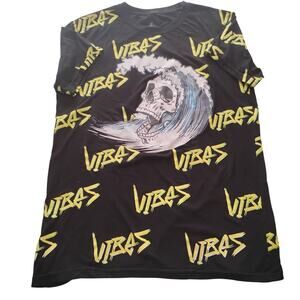 Vibes T-Shirt Men's Large Surfer Skull California Retro Vibes Black NeonGraphic